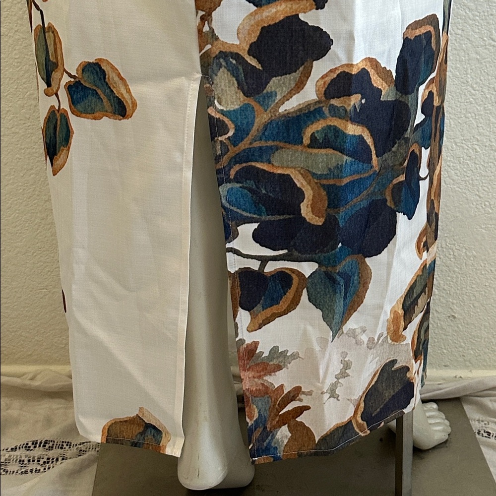 Commense Strapless Cream Dress with Blue and Brown Floral Print - Picture 7 of 8